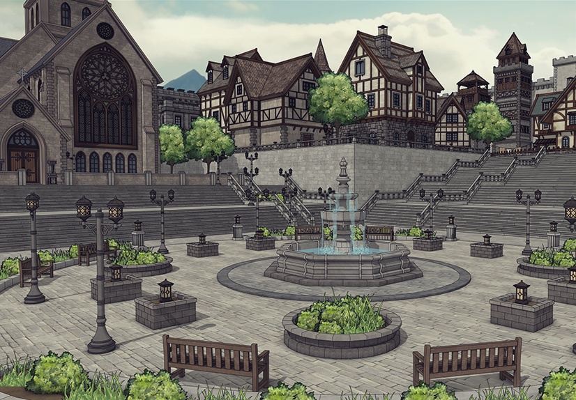 堅固な城壁の北部の村 外部(夏 / 冬)|3D背景素材(SketchUp)