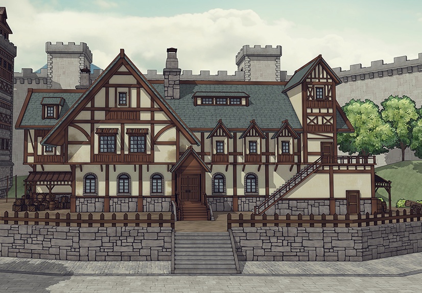 堅固な城壁の北部の村 外部(夏 / 冬)|3D背景素材(SketchUp)