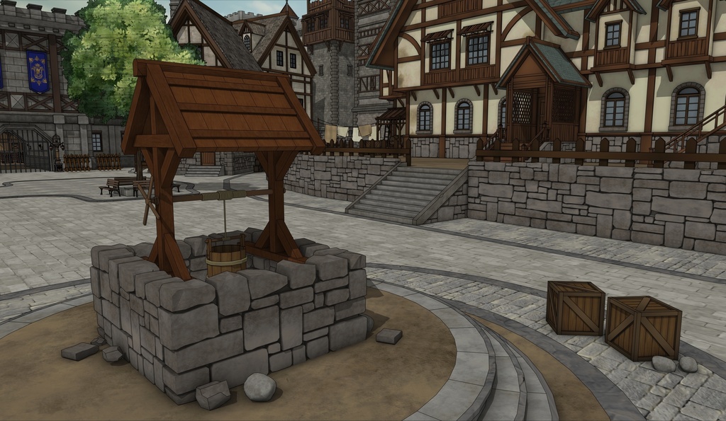 堅固な城壁の北部の村 外部(夏 / 冬)|3D背景素材(SketchUp)