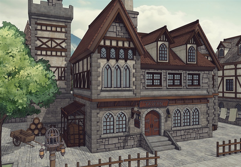 堅固な城壁の北部の村 外部(夏 / 冬)|3D背景素材(SketchUp)