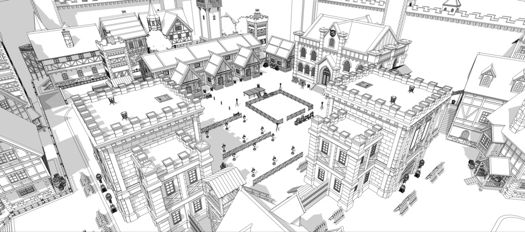 堅固な城壁の北部の村 外部(夏 / 冬)|3D背景素材(SketchUp)