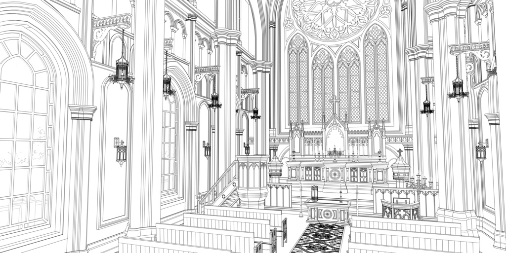 ゴシック中世聖堂(外部 / 内部)|3D背景素材(SketchUp)