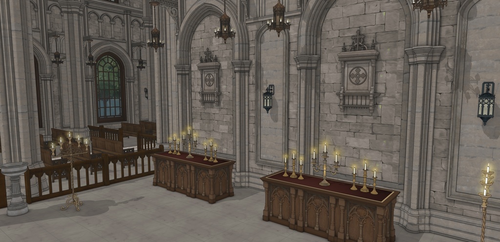 ゴシック中世聖堂(外部 / 内部)|3D背景素材(SketchUp)