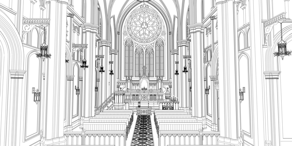 ゴシック中世聖堂(外部 / 内部)|3D背景素材(SketchUp)