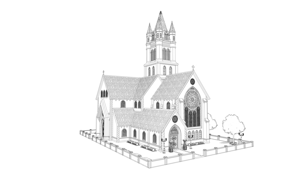 ゴシック中世聖堂(外部 / 内部)|3D背景素材(SketchUp)