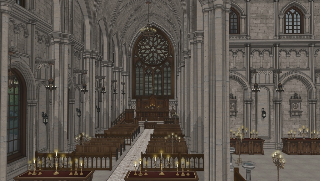 ゴシック中世聖堂(外部 / 内部)|3D背景素材(SketchUp)