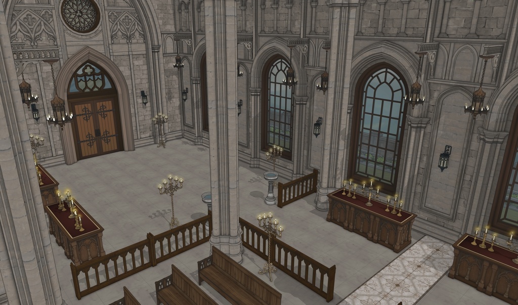 ゴシック中世聖堂(外部 / 内部)|3D背景素材(SketchUp)