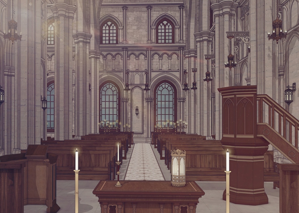 ゴシック中世聖堂(外部 / 内部)|3D背景素材(SketchUp)
