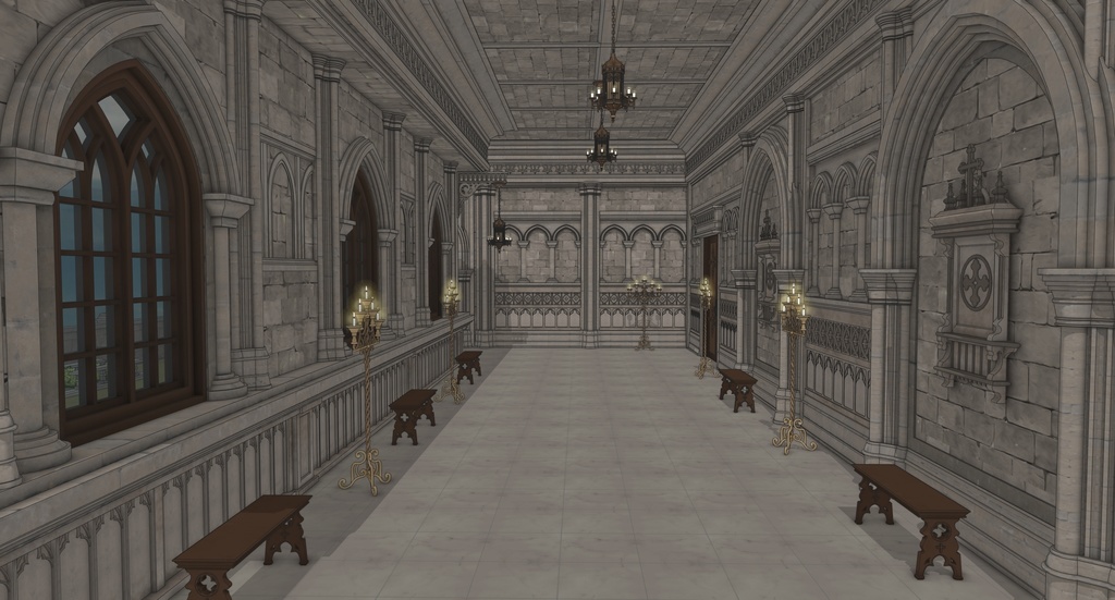 ゴシック中世聖堂(外部 / 内部)|3D背景素材(SketchUp)