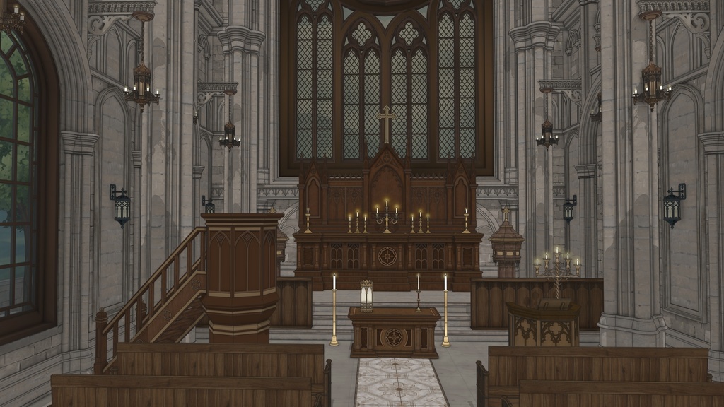 ゴシック中世聖堂(外部 / 内部)|3D背景素材(SketchUp)