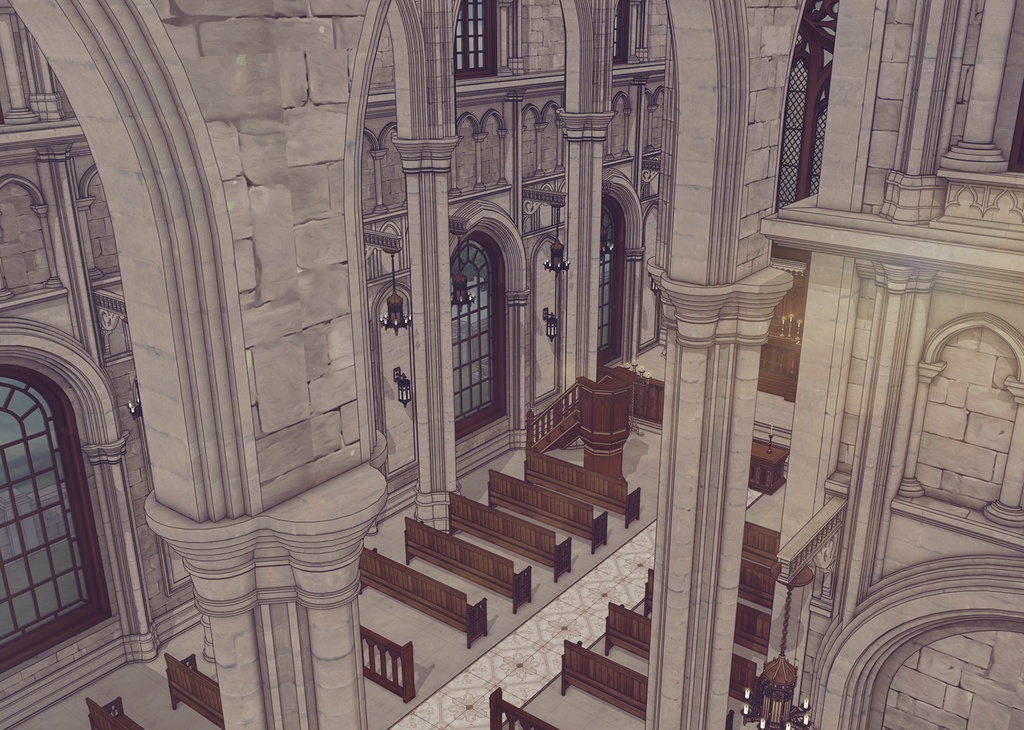 ゴシック中世聖堂(外部 / 内部)|3D背景素材(SketchUp)