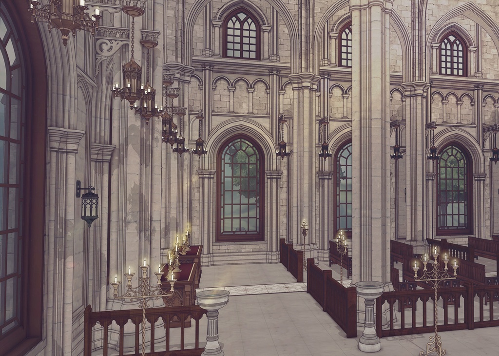 ゴシック中世聖堂(外部 / 内部)|3D背景素材(SketchUp)