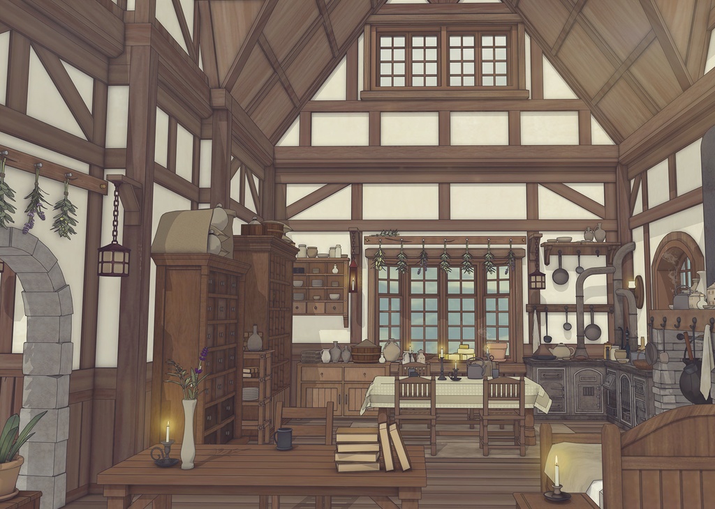 小さな菜園のあるこぢんまりとした家(外部 / 内部)|3D背景素材(SketchUp)