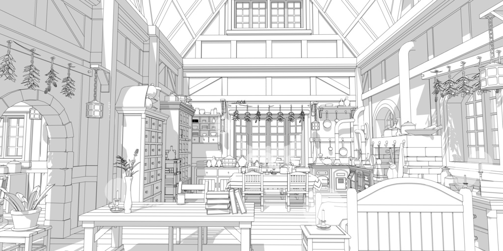 小さな菜園のあるこぢんまりとした家(外部 / 内部)|3D背景素材(SketchUp)