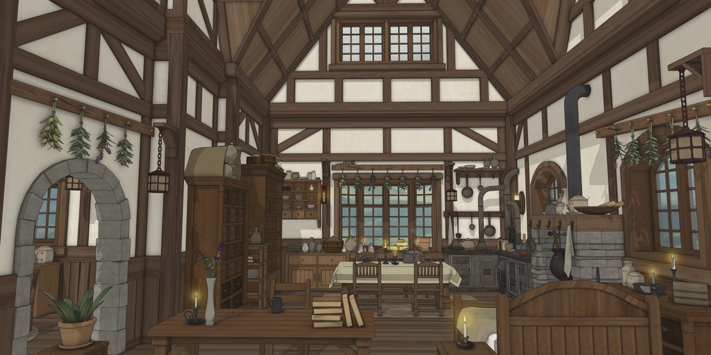 小さな菜園のあるこぢんまりとした家(外部 / 内部)|3D背景素材(SketchUp)