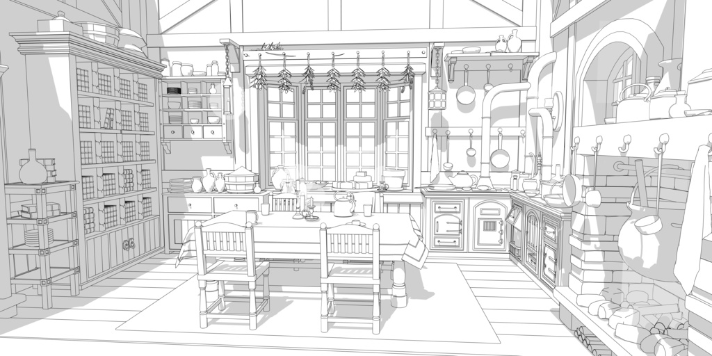 小さな菜園のあるこぢんまりとした家(外部 / 内部)|3D背景素材(SketchUp)