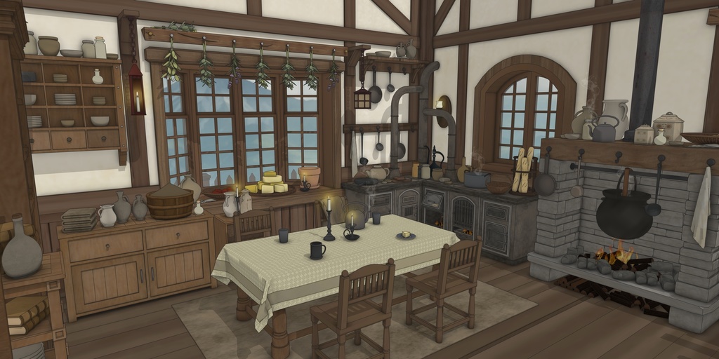 小さな菜園のあるこぢんまりとした家(外部 / 内部)|3D背景素材(SketchUp)