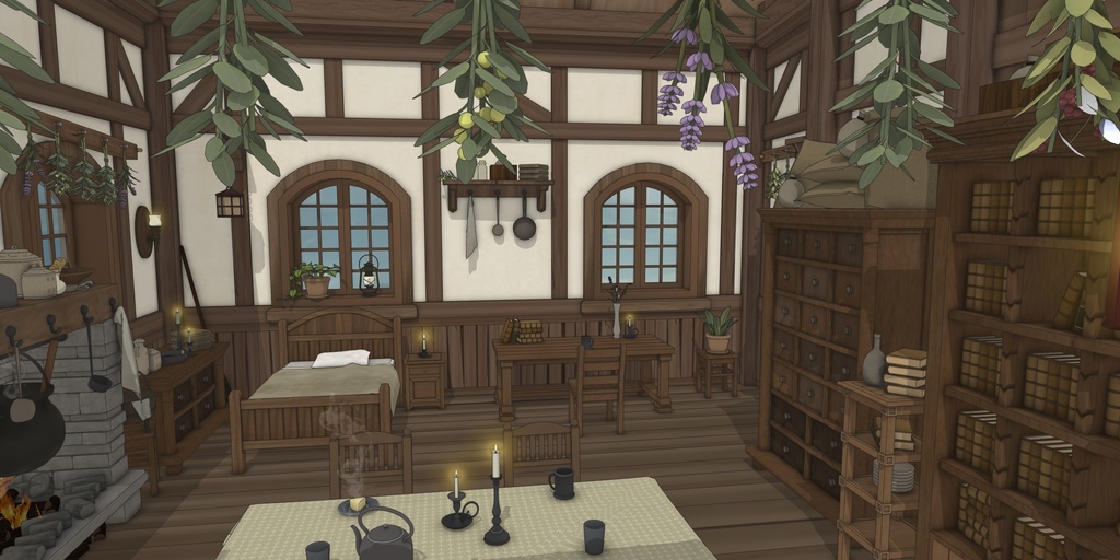 小さな菜園のあるこぢんまりとした家(外部 / 内部)|3D背景素材(SketchUp)