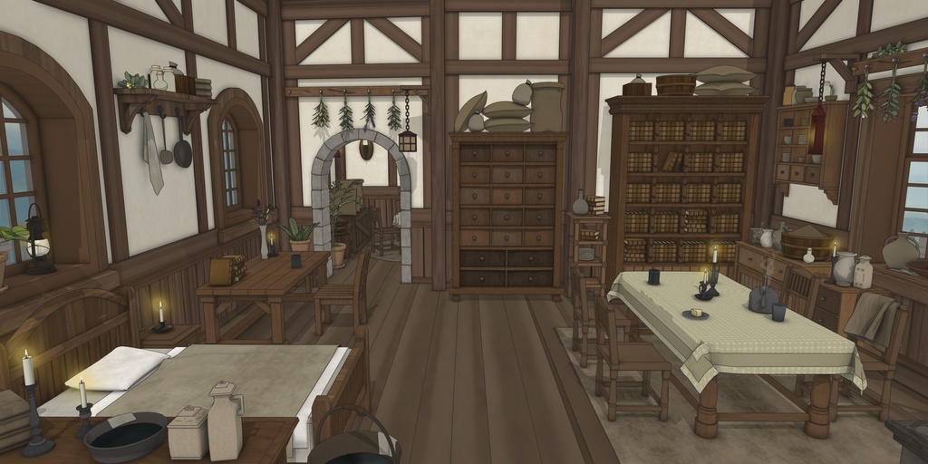 小さな菜園のあるこぢんまりとした家(外部 / 内部)|3D背景素材(SketchUp)