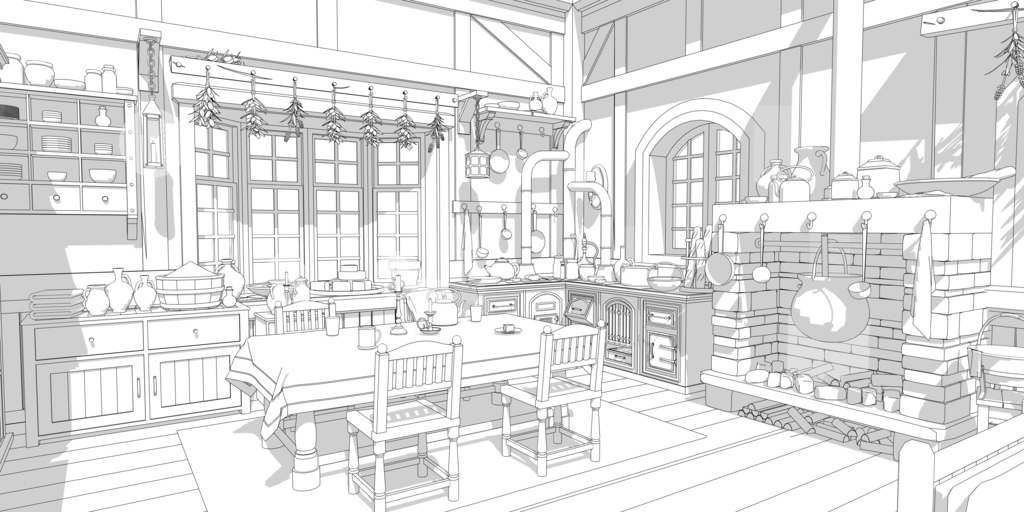 小さな菜園のあるこぢんまりとした家(外部 / 内部)|3D背景素材(SketchUp)