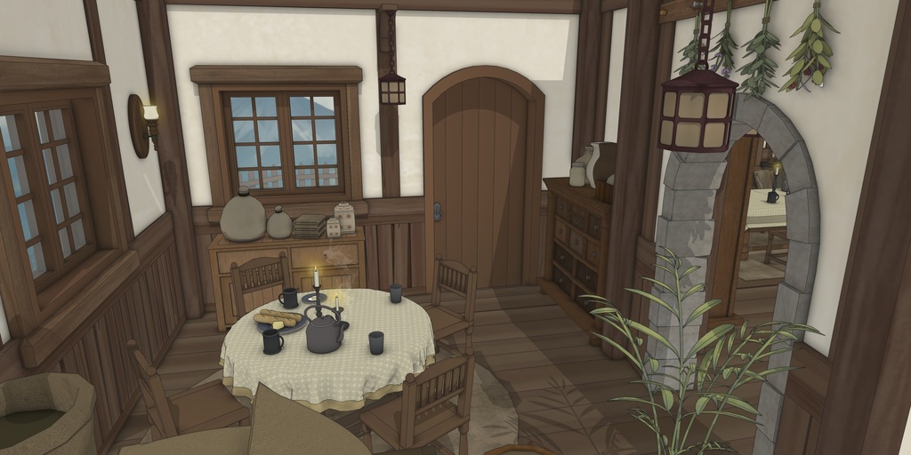 小さな菜園のあるこぢんまりとした家(外部 / 内部)|3D背景素材(SketchUp)