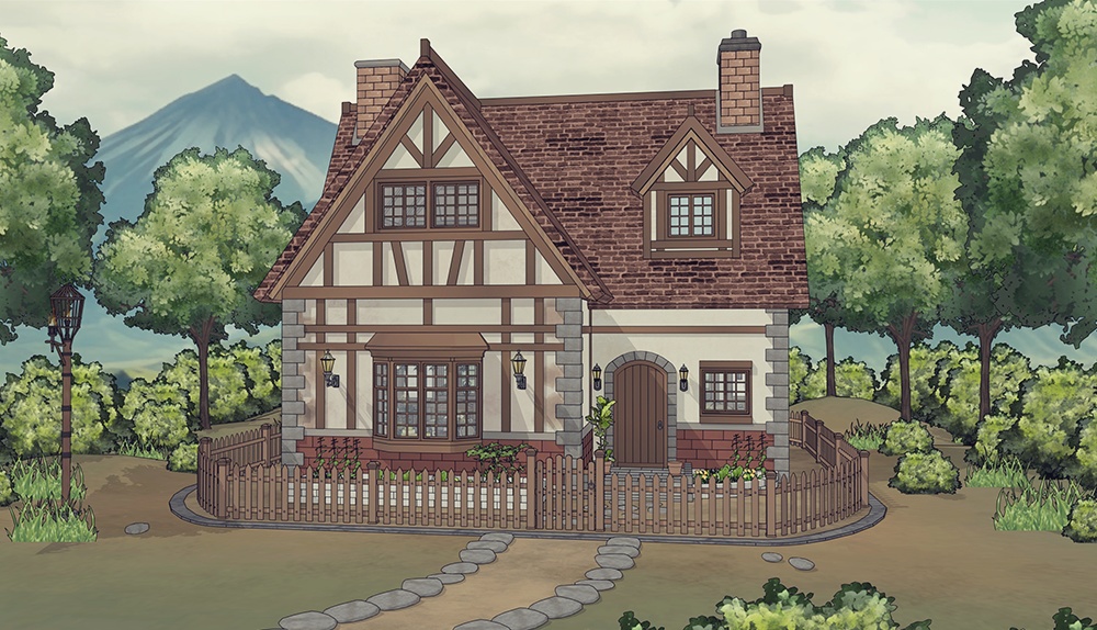 小さな菜園のあるこぢんまりとした家(外部 / 内部)|3D背景素材(SketchUp)