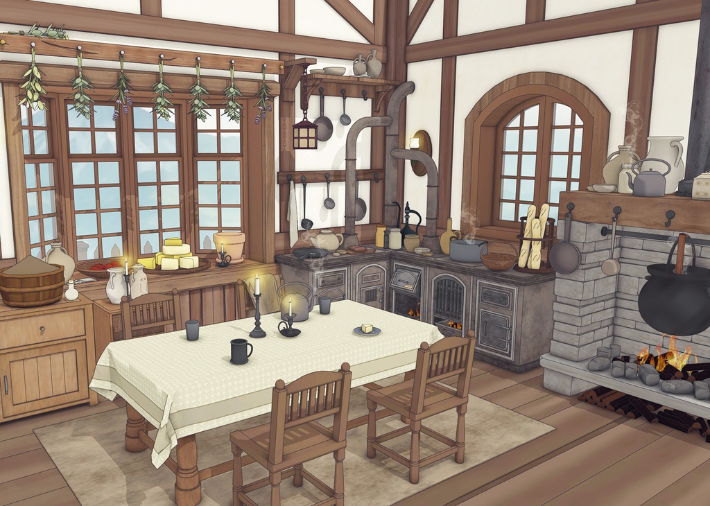 小さな菜園のあるこぢんまりとした家（外部 / 内部）｜3D背景素材（SketchUp）