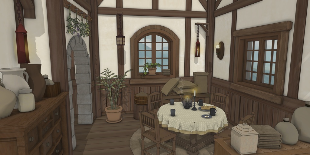 小さな菜園のあるこぢんまりとした家(外部 / 内部)|3D背景素材(SketchUp)