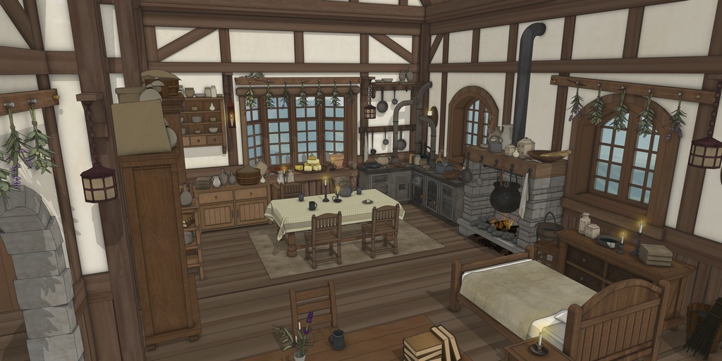 小さな菜園のあるこぢんまりとした家(外部 / 内部)|3D背景素材(SketchUp)