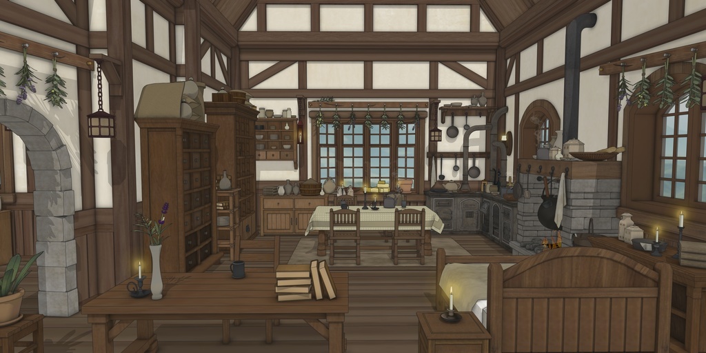 小さな菜園のあるこぢんまりとした家(外部 / 内部)|3D背景素材(SketchUp)