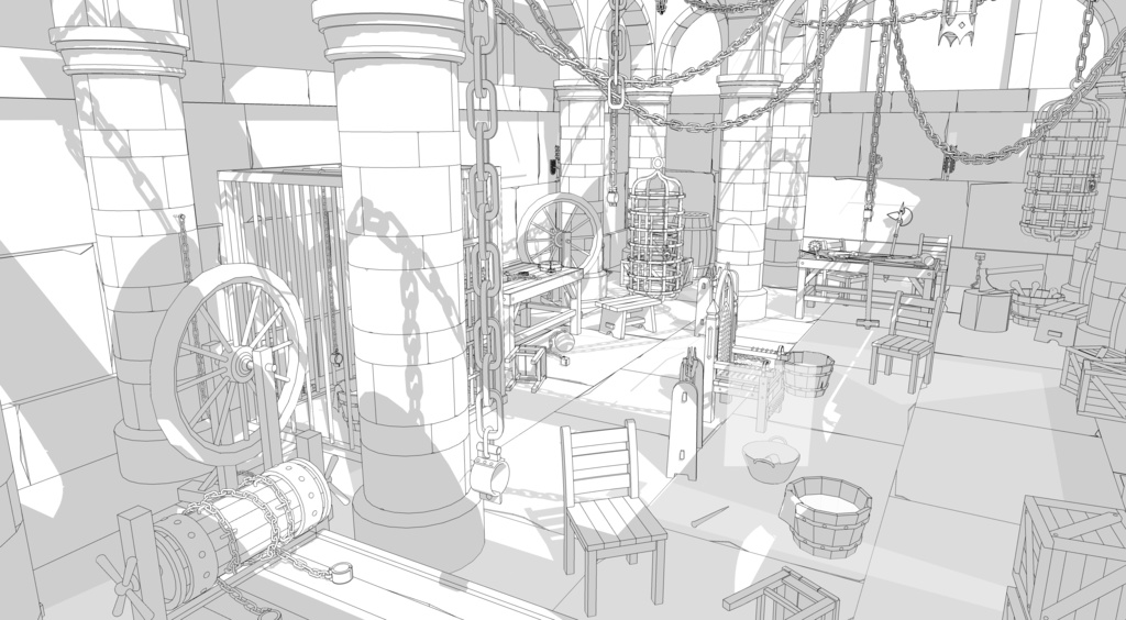 北部ゴシック城セット|外部 + 10種の内部空間|中世ゴシック 3D背景素材(SketchUp)