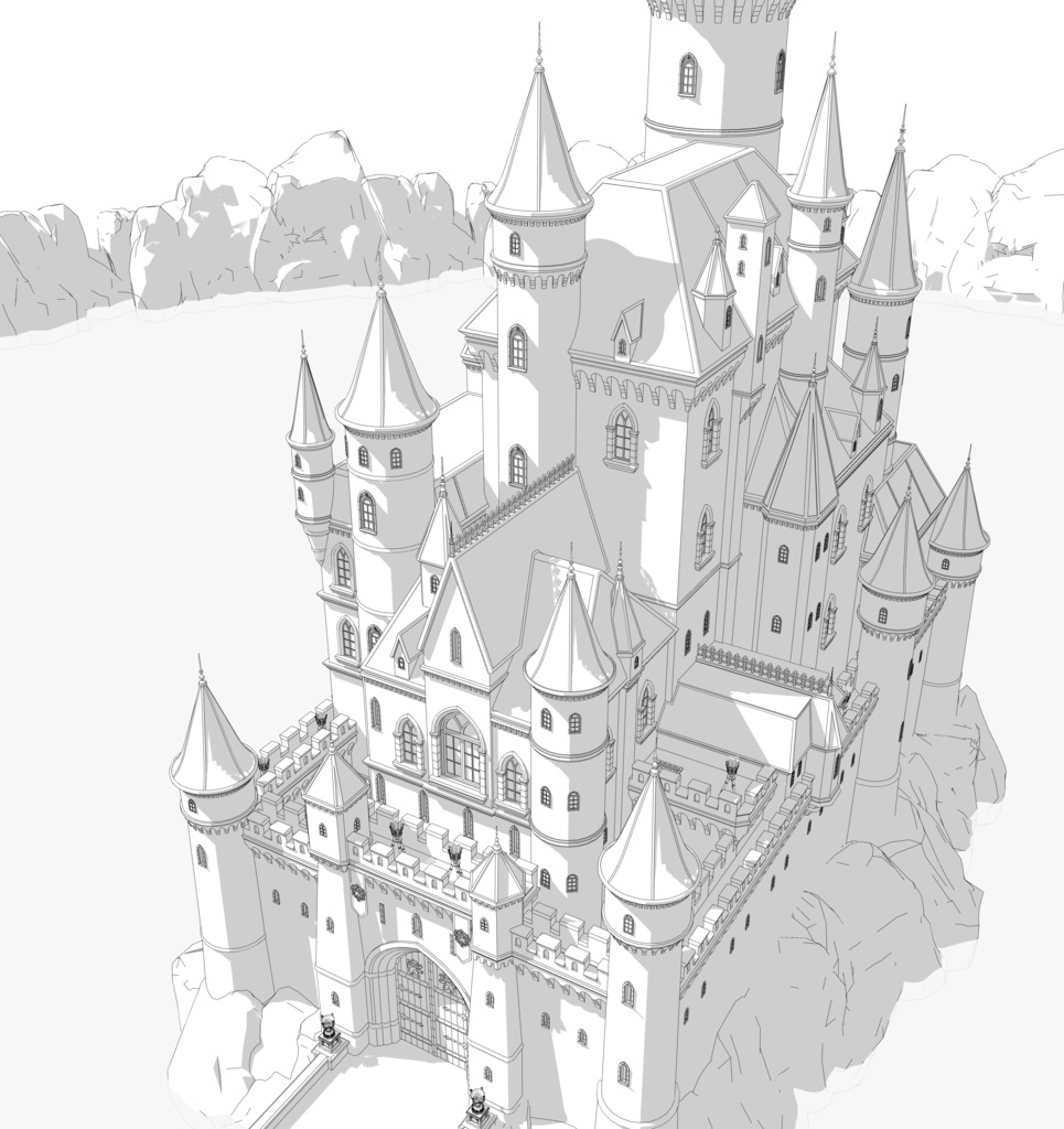 北部ゴシック城セット|外部 + 10種の内部空間|中世ゴシック 3D背景素材(SketchUp)