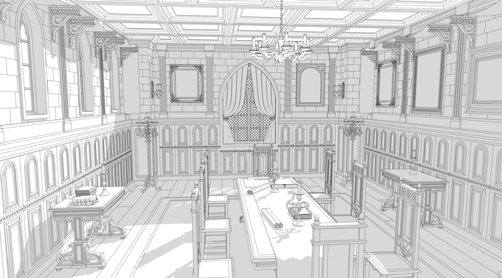 北部ゴシック城セット|外部 + 10種の内部空間|中世ゴシック 3D背景素材(SketchUp)