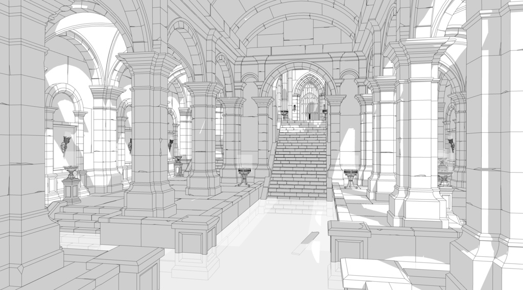 北部ゴシック城セット|外部 + 10種の内部空間|中世ゴシック 3D背景素材(SketchUp)