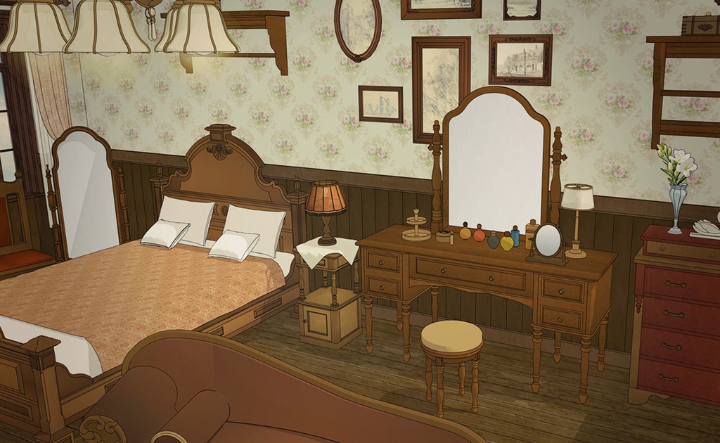 19世紀ヨーロッパ風 小さな居住地｜2階建物の小部屋（外部 / 内部）｜3D背景素材（SketchUp）