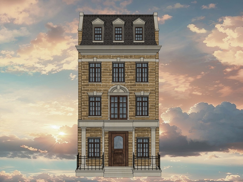19世紀ヨーロッパ風 小さな居住地|2階建物の小部屋(外部 / 内部)|3D背景素材(SketchUp)