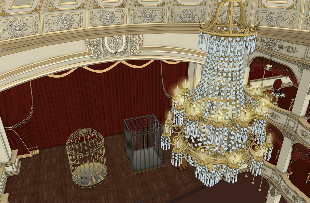 19世紀ヨーロッパ風 オペラハウス|3階構造 劇場空間(外部 / 内部)|3D背景素材(SketchUp)