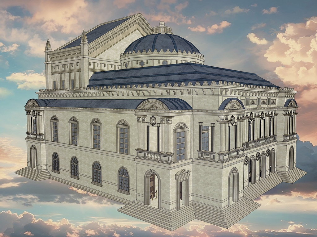 19世紀ヨーロッパ風 オペラハウス|3階構造 劇場空間(外部 / 内部)|3D背景素材(SketchUp)
