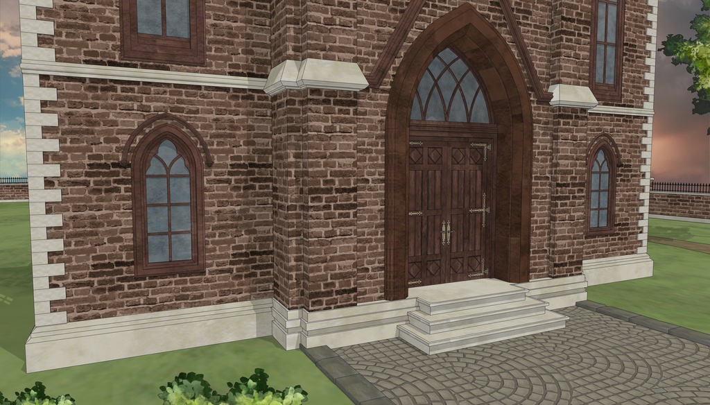 19世紀ゴシック聖堂|祭壇・告解室付き(外部 / 内部)|3D背景素材(SketchUp)