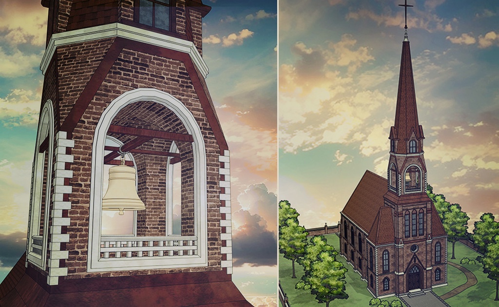 19世紀ゴシック聖堂|祭壇・告解室付き(外部 / 内部)|3D背景素材(SketchUp)
