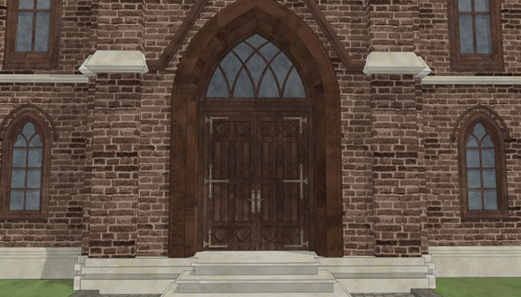 19世紀ゴシック聖堂|祭壇・告解室付き(外部 / 内部)|3D背景素材(SketchUp)