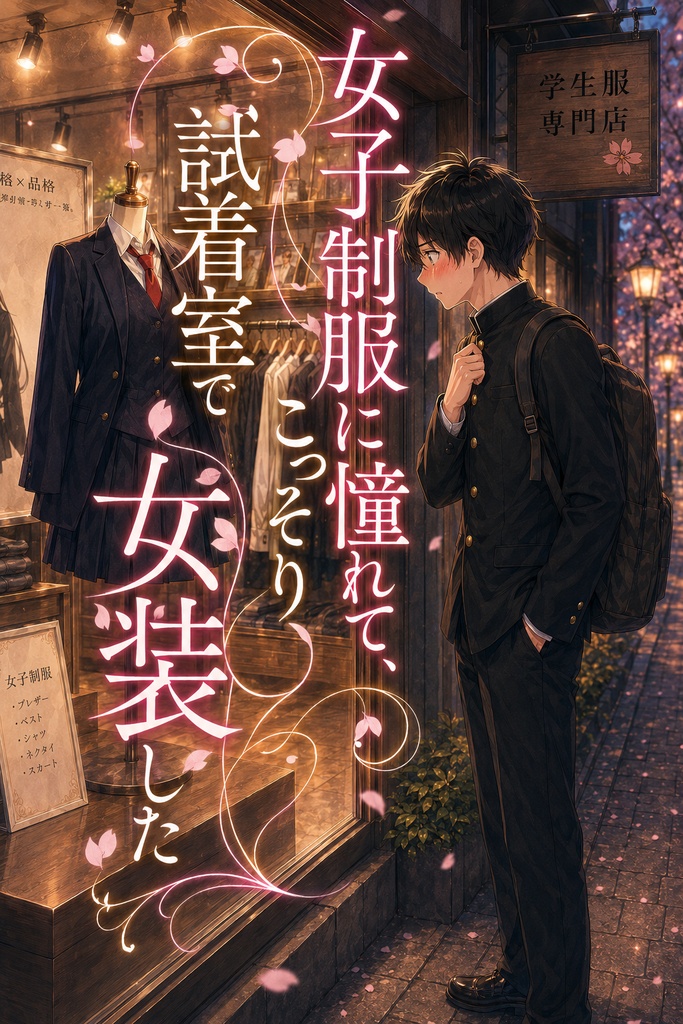 女子制服に憧れて、試着室でこっそり女装した
