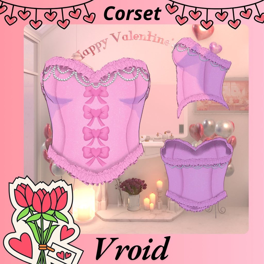 Corset Pink With bows of hearts { Vroid }