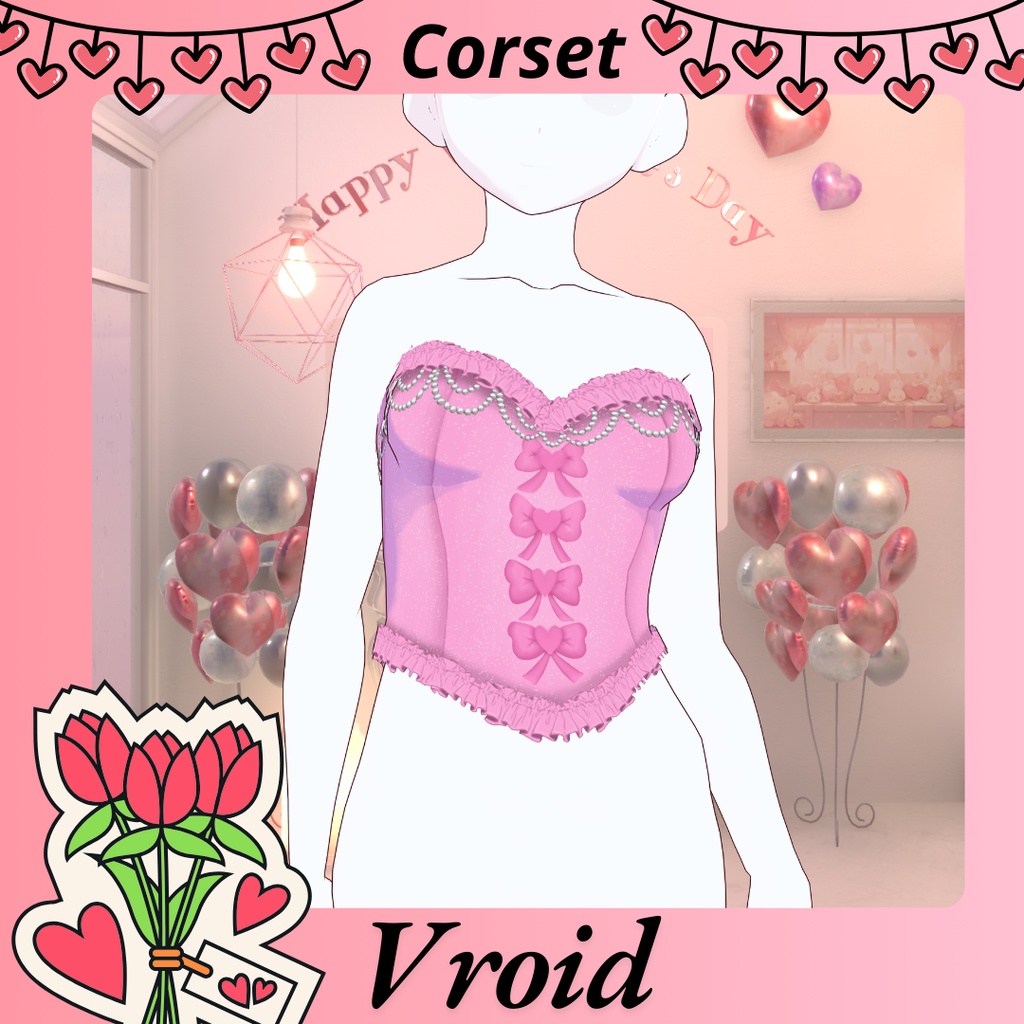 Corset Pink With bows of hearts { Vroid }