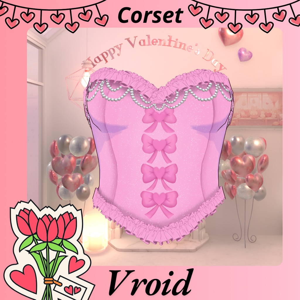 Corset Pink With bows of hearts { Vroid }
