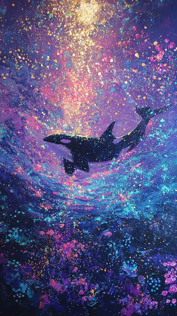 光の海を泳ぐ、幻想のシャチ🐬✨4枚
