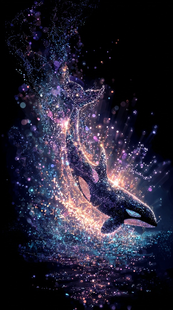 光の海を泳ぐ、幻想のシャチ🐬✨4枚