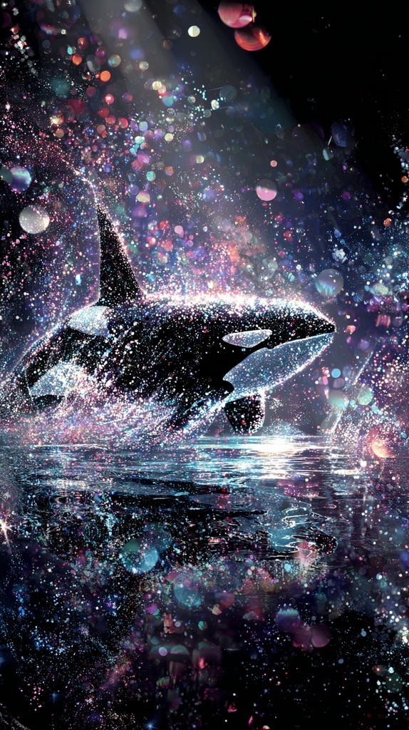 光の海を泳ぐ、幻想のシャチ🐬✨4枚