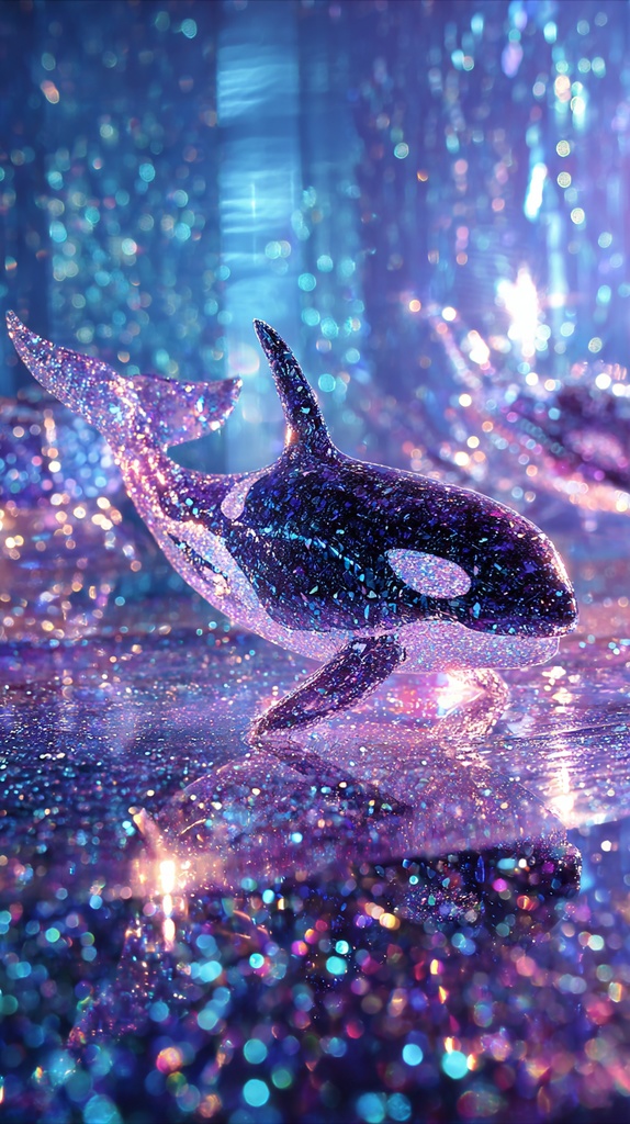 光の海を泳ぐ、幻想のシャチ🐬✨4枚