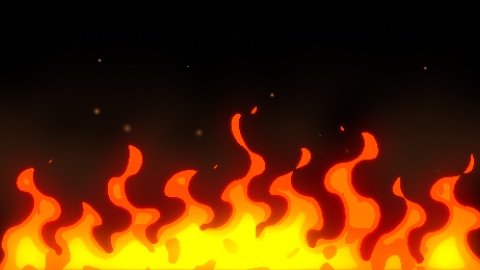 【透過MOV】アニメ作画風・燃え盛る火炎エフェクト(10秒/火の粉・煙付き)